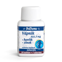 Medpharma Vápnik 333,3 mg, horčík, zinok tablety 30+7 zadarmo