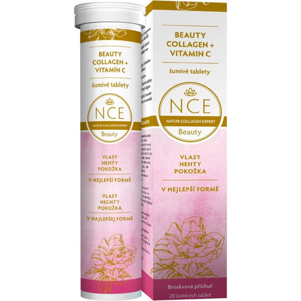 NCE BEAUTY Kolagén vitamín C šumivé tablety príchuť broskyňa 20ks