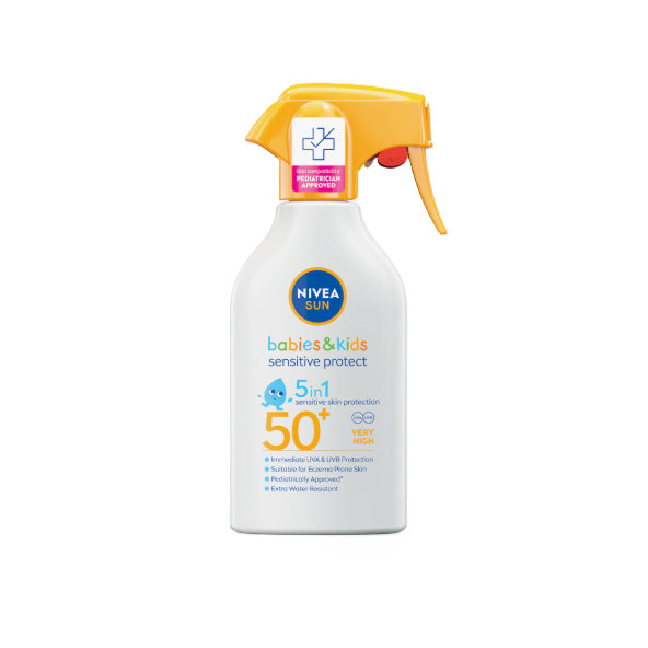 NIVEA Sun Detský sprej na opaľovanie pump Sensitive OF50+ 270 ml
