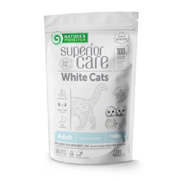 Natures Protection Superior care GF granule pre dospelé biele mačky všetkých plemien - sleď 400g