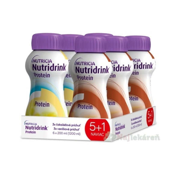 Nutridrink Protein 5+1 vanilková príchuť 3x200ml + čokoládová príchuť 3x200ml 1 set