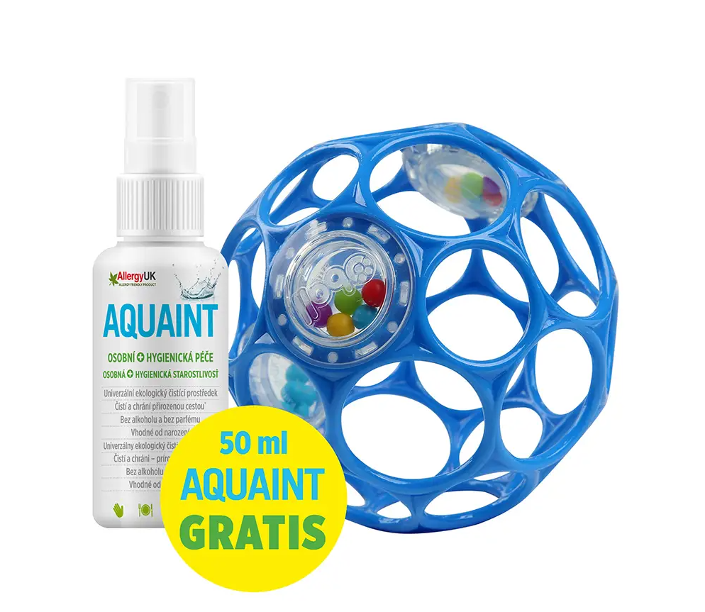 OBALL Hračka Oball RATTLE 10 cm blue 0m+AQUAINT čistiaca voda 50 ml
