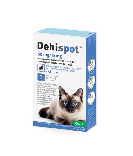 Dehispot 60 mg/15 mg spot-on roztok pre stredne veľké mačky 1 pipeta kúpite na Najlekaren.eu
