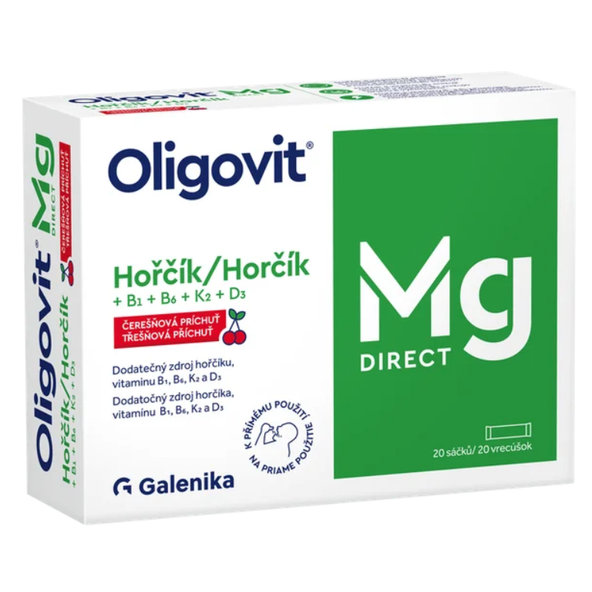 Oligovit Mg DIRECT prášok s čerešňovou príchuťou (horčík + vitamín B1+B6+K2+D3) vrecúška 20 ks
