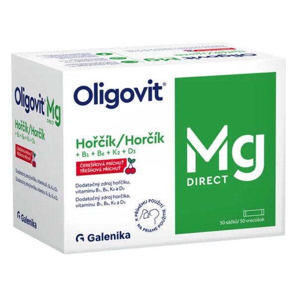 Oligovit Mg DIRECT prášok s čerešňovou príchuťou (horčík + vitamín B1+B6+K2+D3) vrecúška 50 ks