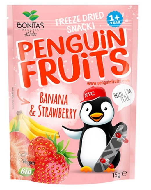 PENGUIN FRUITS Banana & Strawberry BIO mrazom sušený banán a jahoda 15 g kúpite na Najlekaren.eu