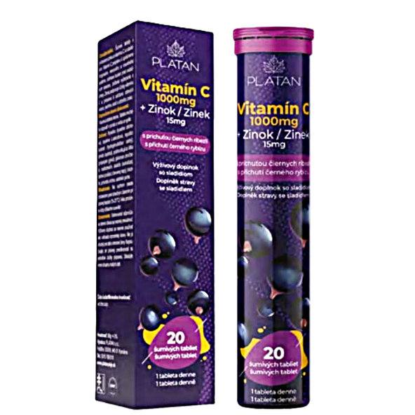 PLATAN Vitamín C 1000mg + zinok 15mg 20 šumivých tabliet