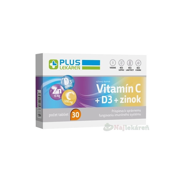 PLUS LEKÁREŇ Vitamín C + D3 + zinok 30tbl