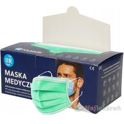 POLMASK Rúško zdravotnícke zelené nesterilné jednorazové typ IIR s gumičkami 50ks