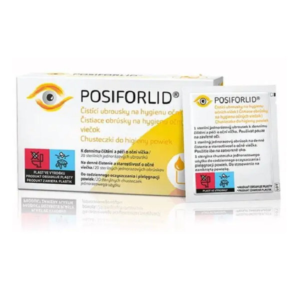 POSIFORLID Obrúsky na hygienu očných viečok čistiace, jednorazové, sterilné 20ks