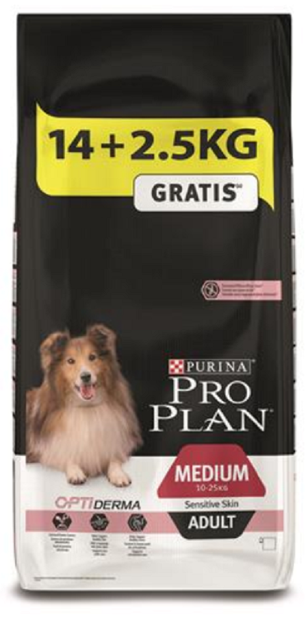 ProPlan MO Dog Opti Derma Adult Medium Sensitive Skin 14kg + 2,5 kg