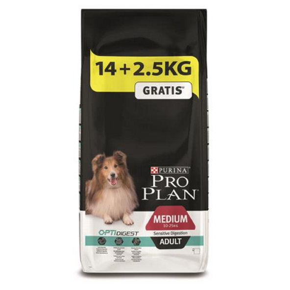 ProPlan MO Dog Opti Digest Adult Medium Sensitive Digestion 14kg + 2,5kg