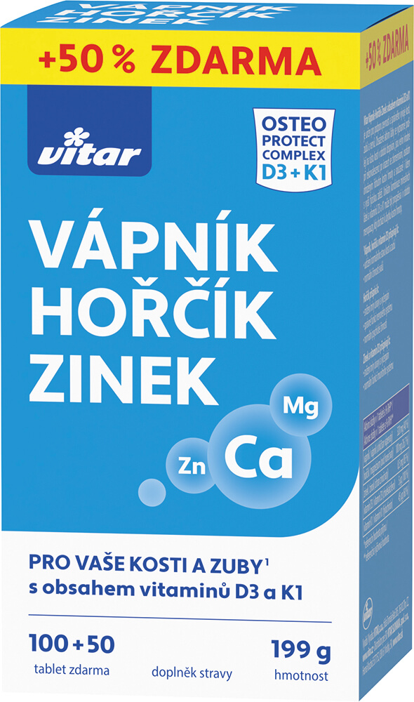 VITAR Vápnik + horčík + zinok + vitamín D3 + K1 150 tabliet kúpite na Najlekaren.eu