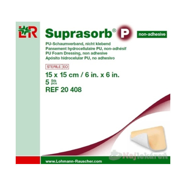 SUPRASORB P PU KRYTIE NA RANY nelepiace penové polyuretánové 15x15cm 5ks