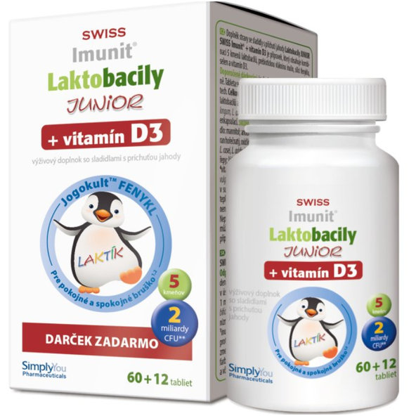 SWISS Imunit JUNIOR Laktobacily + vitamín D3 72tbl