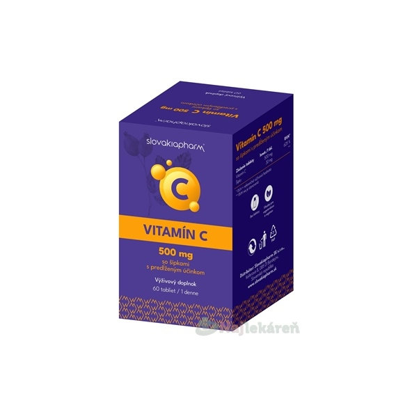 Slovakiapharm Vitamín C 500 mg so šípkami s predĺženým účinkom 60tbl