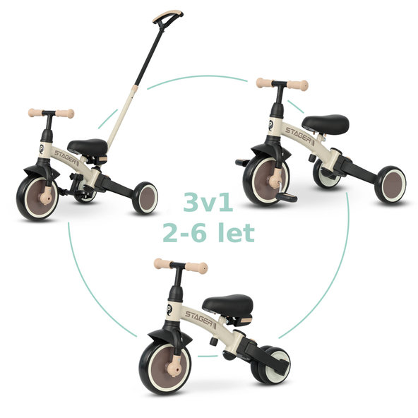 QPLAY Trojkolka Stager 3v1 hnedá do 25 kg