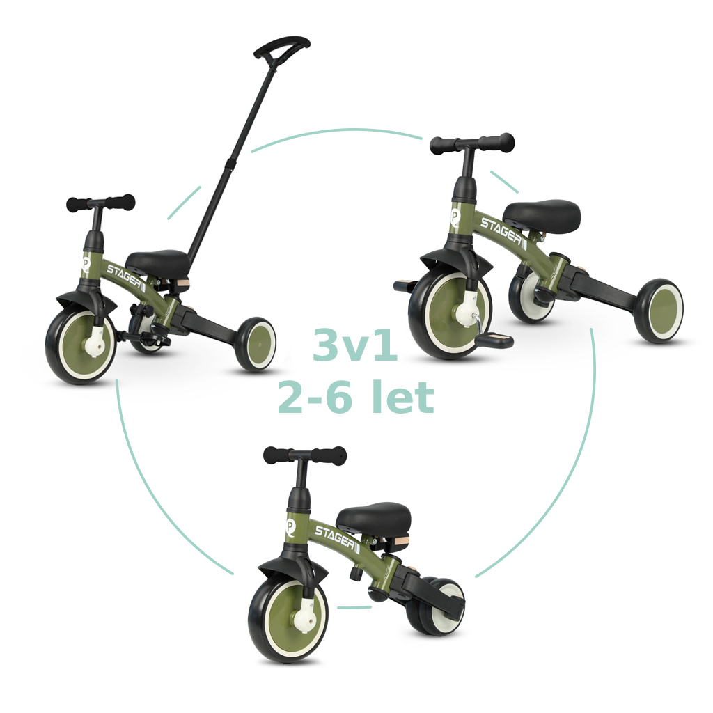 QPLAY Trojkolka Stager 3v1 zelená do 25 kg