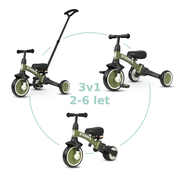QPLAY Trojkolka Stager 3v1 zelená do 25 kg