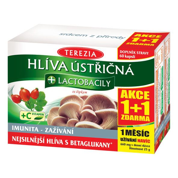 TEREZIA HLIVA USTRICOVITÁ + LAKTOBACILY so šípkami 60+60 zadarmo (120cps)