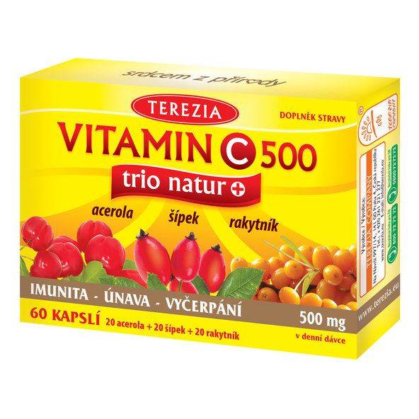 TEREZIA VITAMÍN C 500 trio natur+ (acerola 20cps + šípka 20cps + rakytník 20cps) 60cps