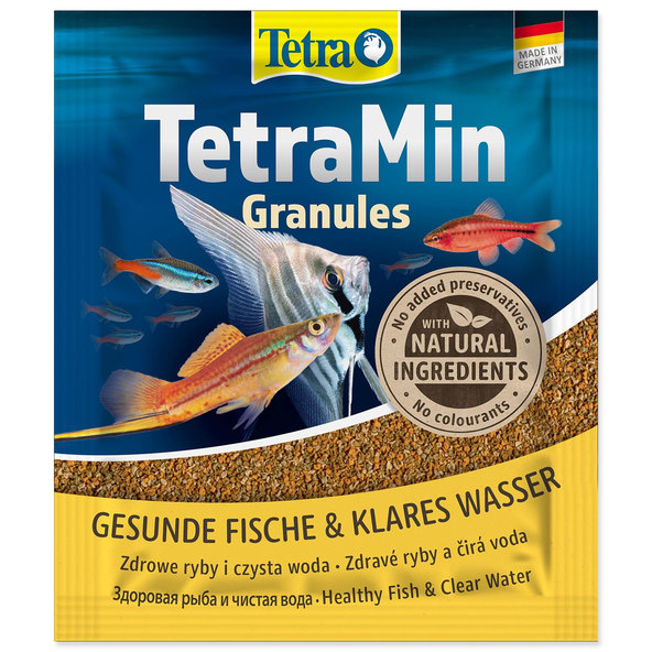 Tetra Min Granules granulované kompletné krmivo pre všetky druhy akváriových rýb sáčok 15 g