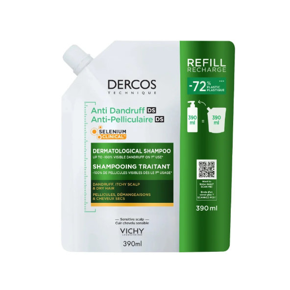 VICHY DERCOS DS šampón proti lupinám SUCHÉ vlasy náhradná náplň 390ml