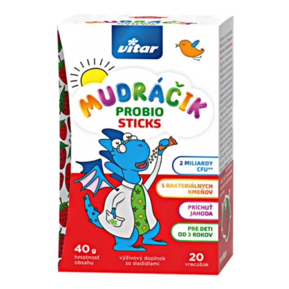 VITAR MUDRÁČIK Probio Sticks prášok vo vrecúškach príchuť jahoda 20ks