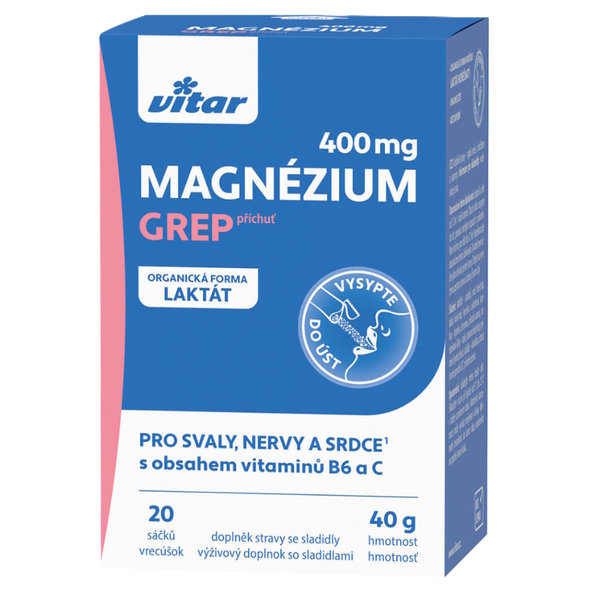 VITAR Magnézium 400 mg + vitamíny B6 a C grep 20 vrecúšok