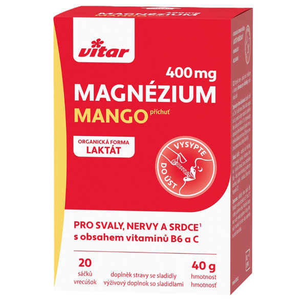 VITAR Magnézium 400 mg + vitamíny B6 a C mango 20 vrecúšok