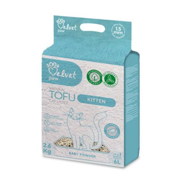 Velvet Paw Tofu podstielka pre mačiatka s detským púdrom 6 L