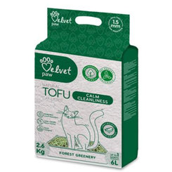 Velvet Paw Tofu podstielka pre mačky, upokojujúca čistota s esenciou lesnej zelene 6 L
