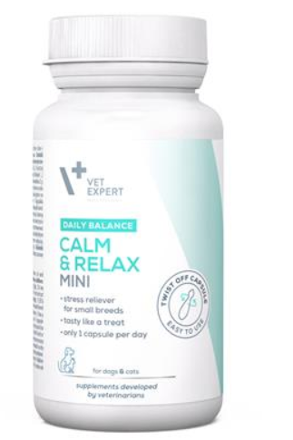VetExpert Calm&Relax Mini (Twist Off) výživový doplnok pre psy a mačky na zníženie pocitu stresu a úzkosti 30 kapsúl