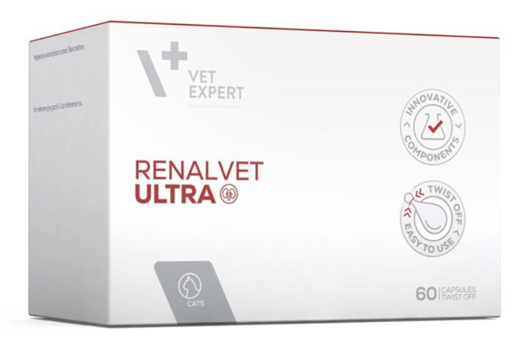 VetExpert RenalVet Ultra (Twist Off) prípravok určený pre dospelé mačky na podporu správnej funkcie obličiek 60 kapsúl
