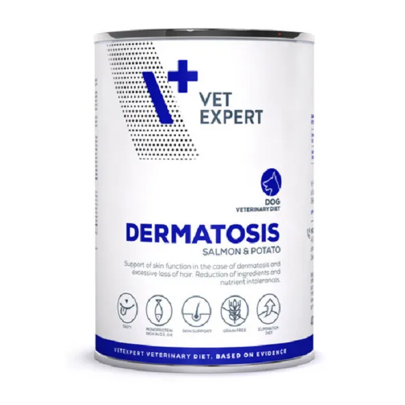 VetExpert VD dog 4T Dermatosis Salmon & Potatio diétne krmivo v konzerve pre psy 400 g