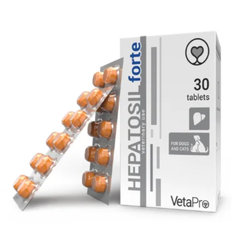 VetaPro Hepatosil forte tablety pre psy a mačky pre podporu správnej funkcie pečene 30 tabliet