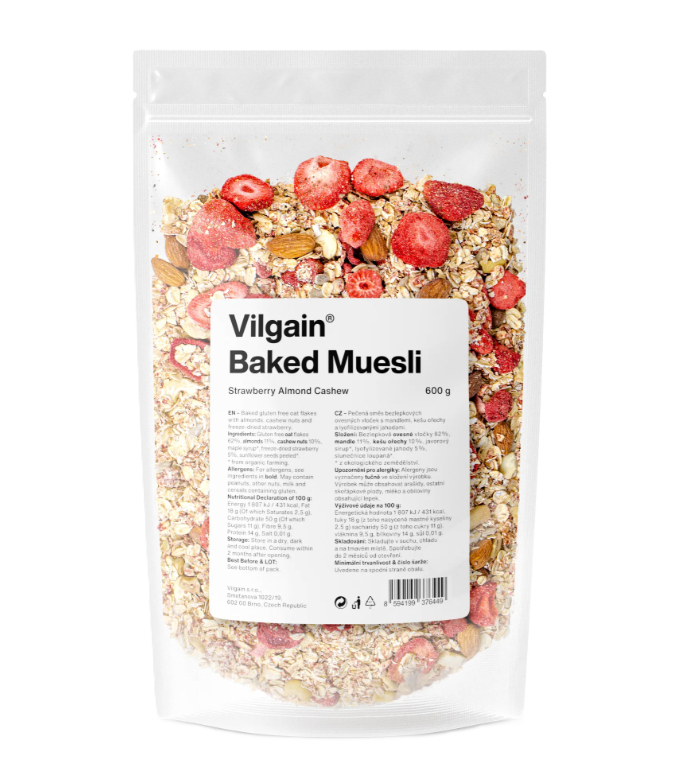 Vilgain Pečené müsli jahody, mandle a kešu 600 g