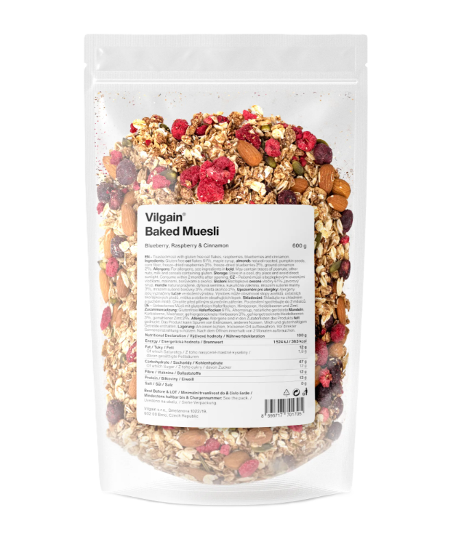 Vilgain Pečené müsli čučoriedky, maliny a škorica 600 g