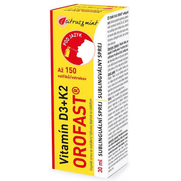 Vitamín D3+K2 Axonia OROFAST sublingválny sprej 150 dávok, príchuť citrus a mäta 30ml