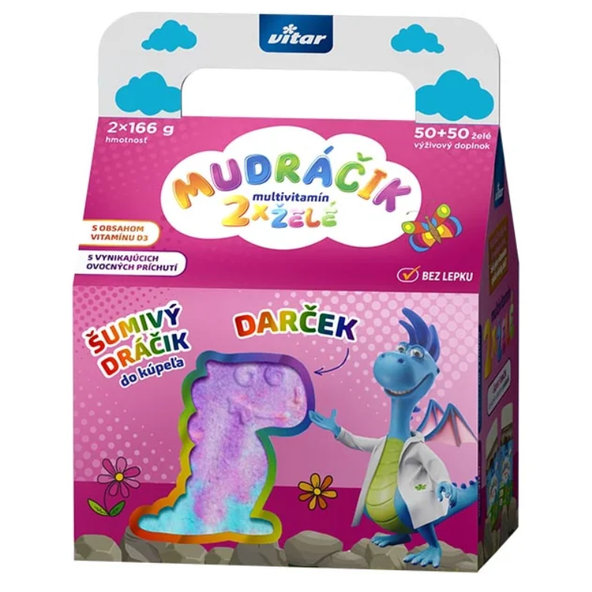 Vitar MUDRÁČIK multvitamín želé zmes príchutí 2x50ks(100ks) + darček: šumivý dráčik, dievča