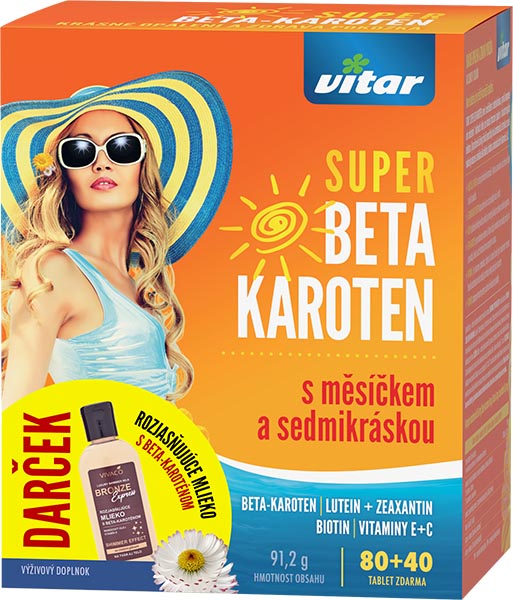 Vitar Super Beta-karoten s nechtíkom a sedmokráskou tablety pre krásne opálenie a zdravú pokožku 120 tbl kúpite na Najlekaren.eu
