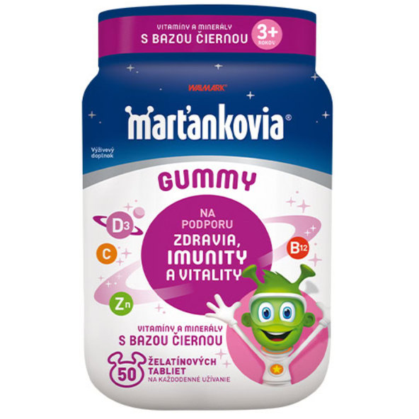 WALMARK Marťankovia Gummy Vitamíny s Bazou čiernou želatínové tablety, príchuť jablko a čierna ríbezľa 50ks