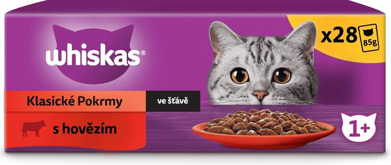 WHISKAS kapsičky pre mačky s hovädzím mäsom v šťave 28 x 85 g