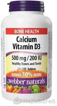 Webber Naturals Vápnik + Vitamín D3 500 mg 200 IU 275 tabliet