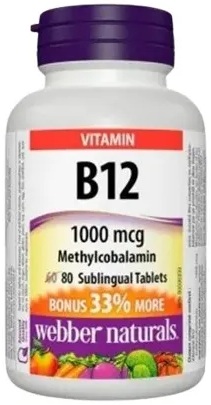 Webber Naturals Vitamín B12 1000 mcg Methylcobalamin 80 tabliet