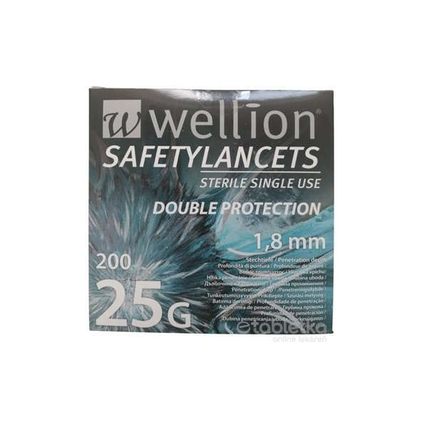Wellion SAFETYLANCETS 25G - LANCETA bezpečnostná sterilná, jednorazová 200ks