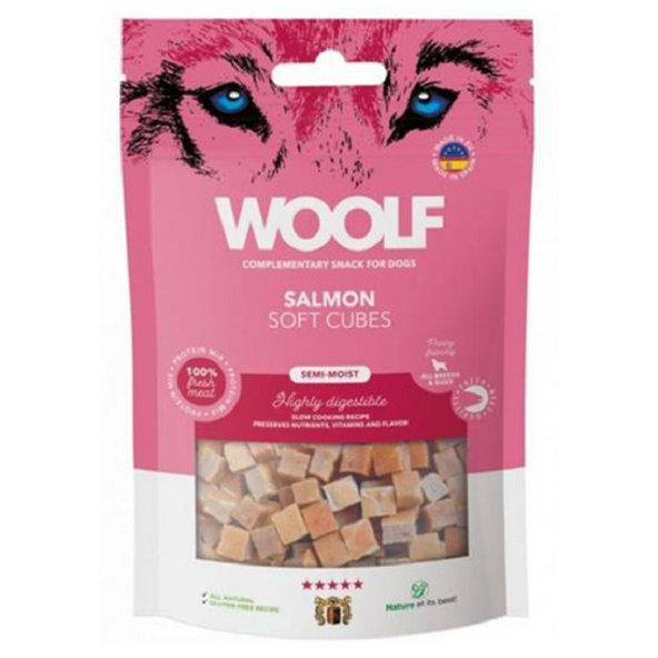 Woolf Dog Soft Cubes losos, maškrta pre psy 100g