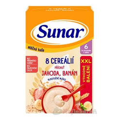 SUNAR mliečna KAŠA 8 CEREÁLIÍ jahoda, banán XXL balenie 6m+ 340 g