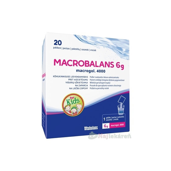 Vitabalans MACROBALANS 6g macrogol. 4000 vrecúška, prášok na perorálny roztok na zápchu pre deti 20ks