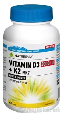 NatureVIA Vitamín D3 3000 IU a K2 MK7 60 kapsúl kúpite na Najlekaren.eu